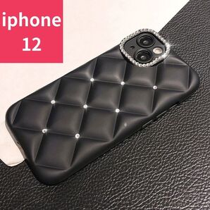 大人気 iPhone12 スマホケース ダイヤモンド型 キルティング ブラック