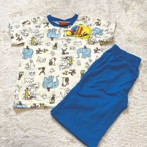 新品タグ付き★おさるのジョージ パジャマ 上下セット★ 110★女の子男の子キッズ子供幼稚園保育園Tシャツハーフパンツ部屋着100