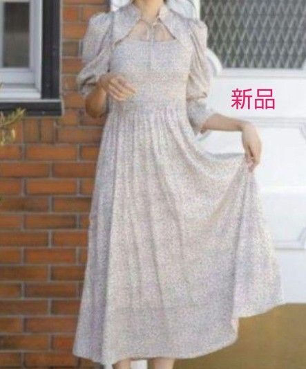 新品 INGNI デコルテオープン 花柄ワンピース アイボリー サイズM