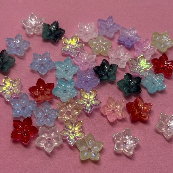 ガラスビーズ 各100個 ビーズ ハンドメイド お花ガラス ガラス鈴蘭 ガラス葉っぱ 葉っぱガラス