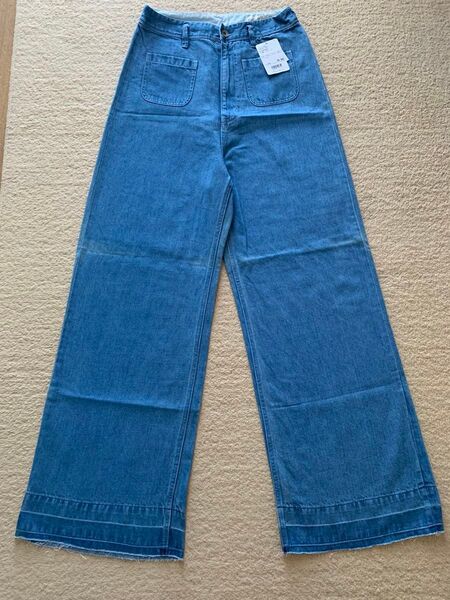 ★タグ付き・新品・少々訳あり★ ナノユニバース リネン混 デニム ワイド パンツ サイズ36 サックス