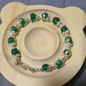 ハンドメイド ブレスレット クリスタルガラス グリーン