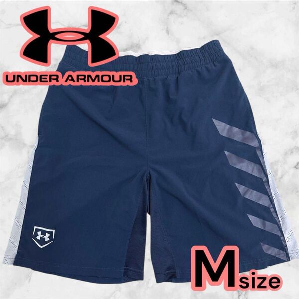 極美品 UNDERARMOUR アンダーアーマー ショートパンツ トレーニングウェア ハーフパンツ ネイビー M メッシュ