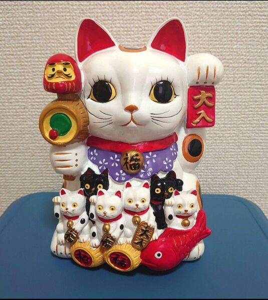親子招福 招き猫 三毛猫 縁起物 招福 金運 置物 バンク