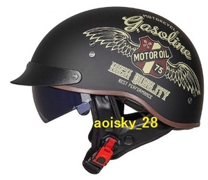 新品 ハーレー バイク 半帽、半キャップ ヘルメット ビンテージ 内蔵サングラス ジェットヘルメット M　L　XL　XXL サイズ、5色 選択可 