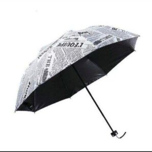 英字ニュースペーパー柄 折りたたみ傘 晴雨兼用 白