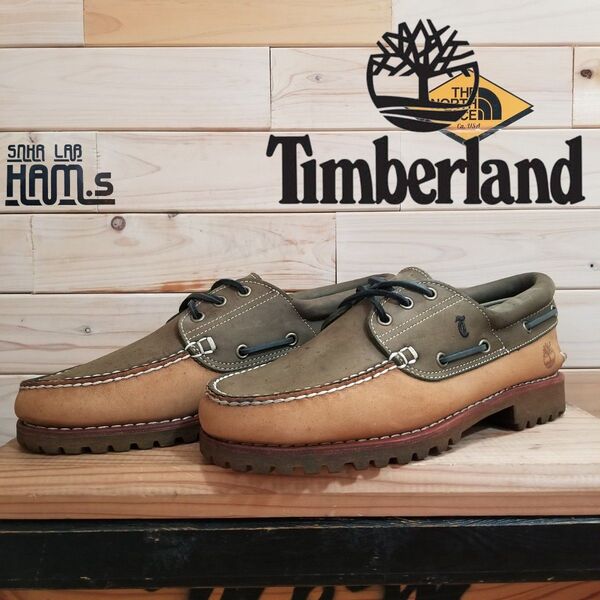 美品 定番 Timberland ティンバーランド 3eye スリーアイ 27.0 バイカラー デッキシューズ 本革 レザー
