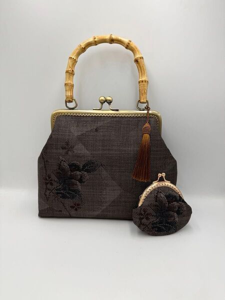 【ハンドメイド】 大島紬 着物リメイク ハンド バッグ2点セット #B304