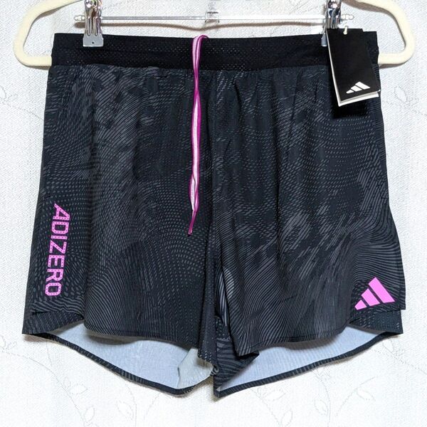 ■新品 adidas ADIZERO スプリットショーツ 黒L アディゼロ ランニング ショートパンツ■