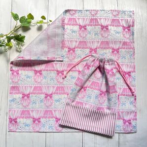 ハンドメイド*給食袋ナフキンセット《ねこ ピンク》
