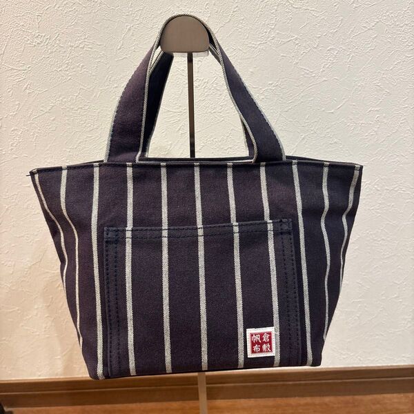 【美品】倉敷帆布 クラシキハンプ ミニ トートバッグ ストライプ ファスナー開閉