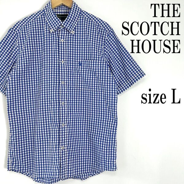 《美品》THE SCOTCH HOUSE ザスコッチハウス 三陽商会 半袖 チェック ロゴ刺繍 ギンガムチェックシャツ L