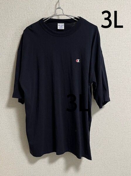 Champion チャンピオン 5分袖 Tシャツ 刺繍ロゴ ブラック 3L メンズ 綿100%