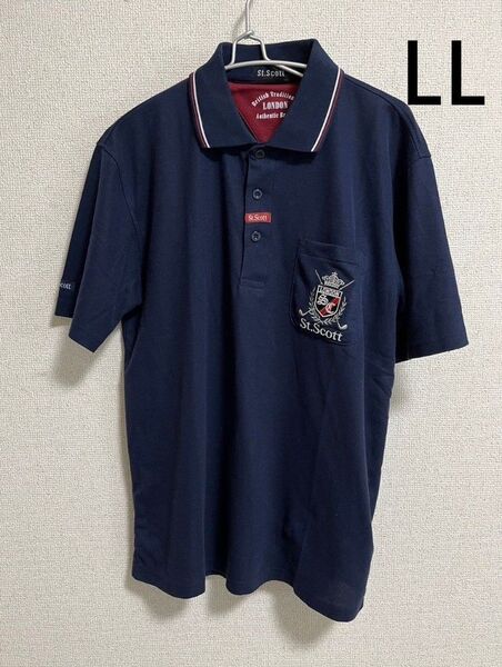 St.Scott セントスコット ポロシャツ 半袖 LL ネイビー ワンポイント 防菌防臭長袖ポロシャツ