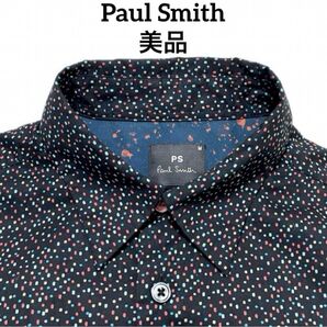 ポールスミス シャツ 半袖 総柄シャツ マルチカラー ドット柄 黒 M