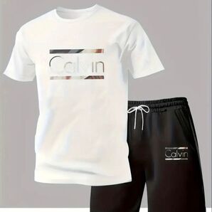 【Calvinロゴ セットアップ】 半袖&パンツ ルームウェア パジャマ Tシャツ L
