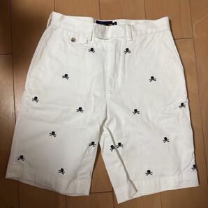 ☆美品☆Ralph Lauren rugby ラルフローレン ラグビー スカル刺繍 ハーフパンツ 白 28