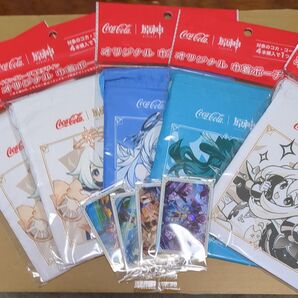 コカ・コーラ 原神コラボ オリジナル巾着ポーチ 5枚セット(バラ売り不可) オマケでウエハースのステッカー4枚