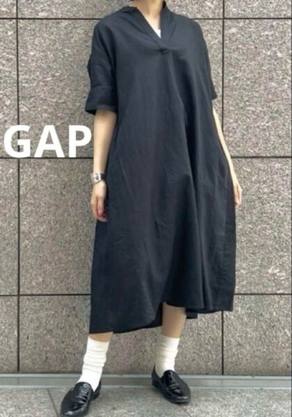 GAP ポップオーバー ワンピース ブラック リネンコットン ゆったり♪