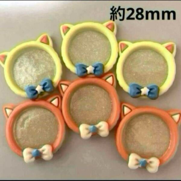 デコパーツ 猫ちゃん キラキラ リボン 白とピンク 6個 新品未使用