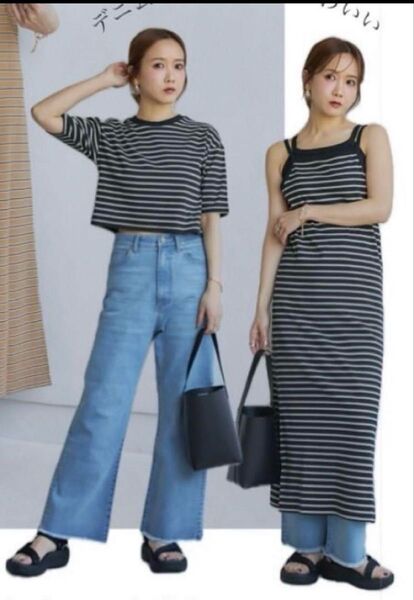 田中里奈リブボーダーワンピース+Tシャツmysa closet M 黒