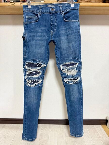 伸縮性強め ZARA MAN バイカー ストレッチ 38 30 スキニー ダメージ デニム メンズ パンツ ジーンズ