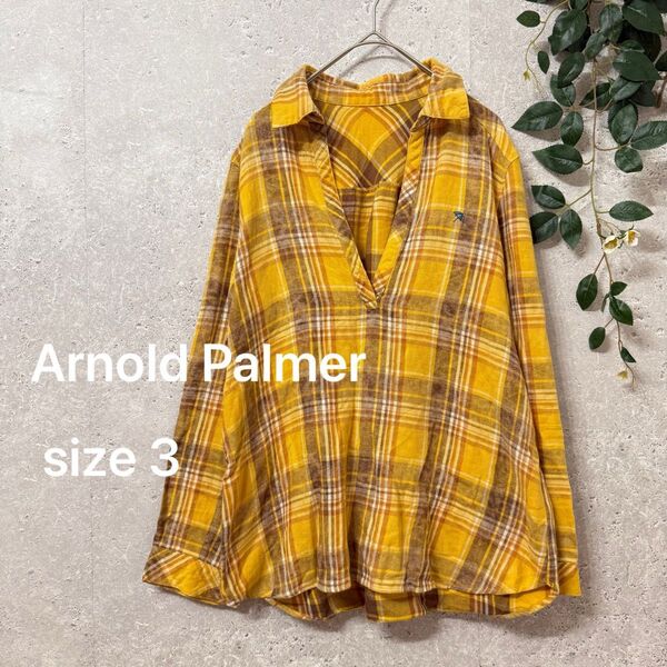 Arnold Palmer チェック柄 プルオーバー 長袖シャツ 黄色