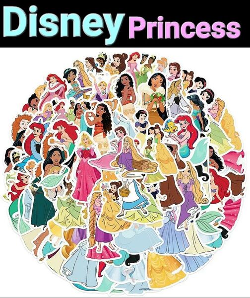 (77)B 50枚セット ディズニー Disney プリンセス Princess 防水 ステッカー シール アニメ