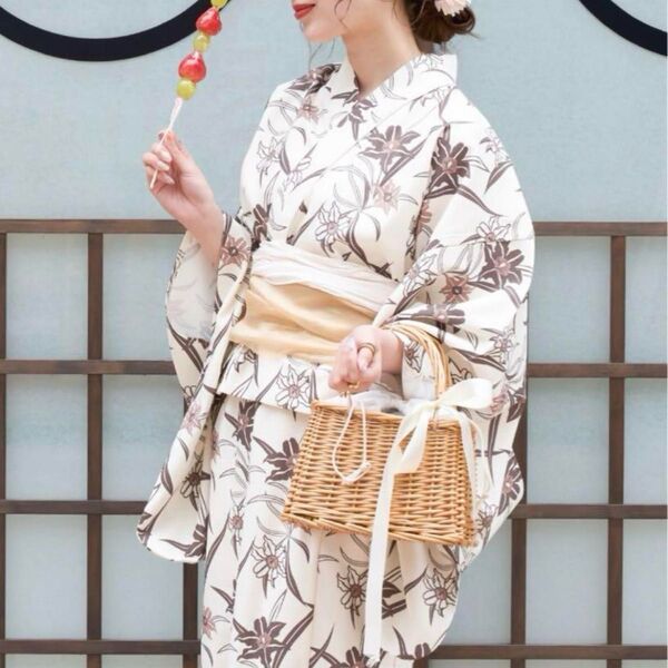 ambre neige アンブルネージュ 2way 浴衣 帯 セット 花柄 セパレート フリーサイズ 美品