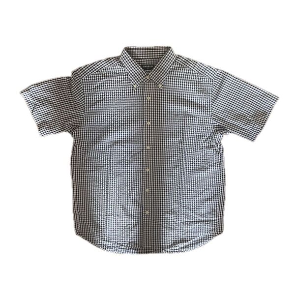 90s/OLD UNIQLO オールド ユニクロ/ギンガムチェックシャツ 半袖シャツ ボタンダウン/ブラック ホワイト/XL