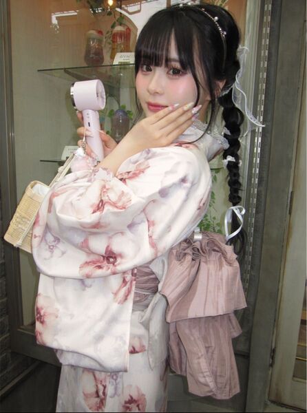 3点セット 2Way花柄セパレート浴衣 アイボリー×ピンク ワンピース 兵児帯 ピンク 大人花柄 二部式