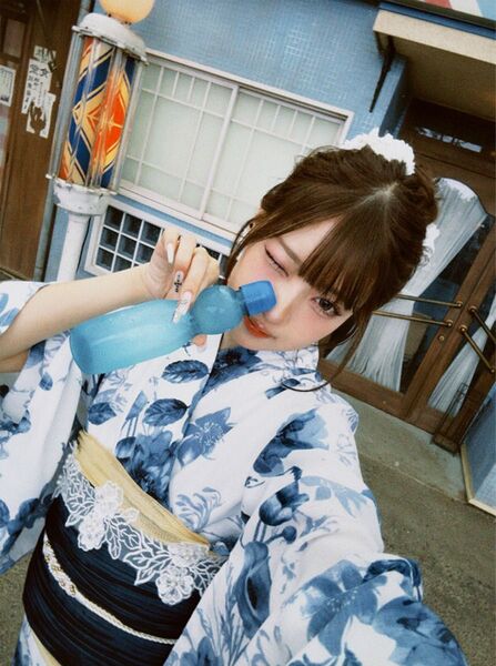 水彩花柄浴衣セット 兵児帯 ブルー 紺色 ホワイト 大人花柄