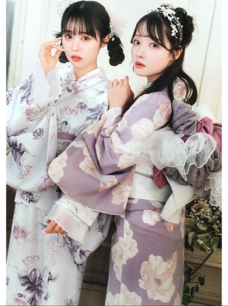 3点セット 2Way花柄セパレート浴衣 ワンピース 二部式 兵児帯 水彩花柄