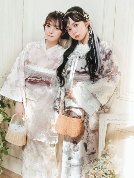 3点セット 2Way花柄セパレート浴衣 二部式 ワンピース 兵児帯 ピンク 水彩花柄 レギュラー