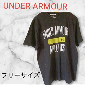 UNDER ARMOUR 【フリーサイズ】Tシャツ ブラック LG メンズ 半袖Tシャツ プリント USA製 アメリカ古着 海外