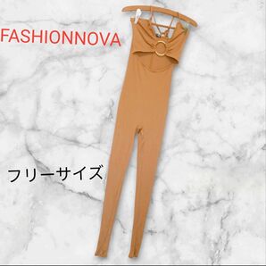 FASHIONNOVA【フリーサイズ】キャメル カットアウトジャンプスーツ レディース 海外 古着