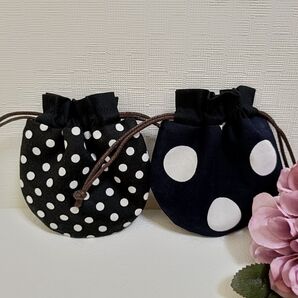 ☆ハンドメイド☆ まんまるミニ巾着 モノトーン セット