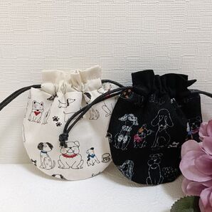 ☆ハンドメイド☆ まんまるミニ巾着 わんちゃん モノトーン セット