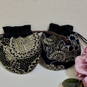 ☆ハンドメイド☆ まんまるミニ巾着 和柄 セット モノトーン