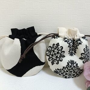 ☆ハンドメイド☆ まんまるミニ巾着 モノトーン セット