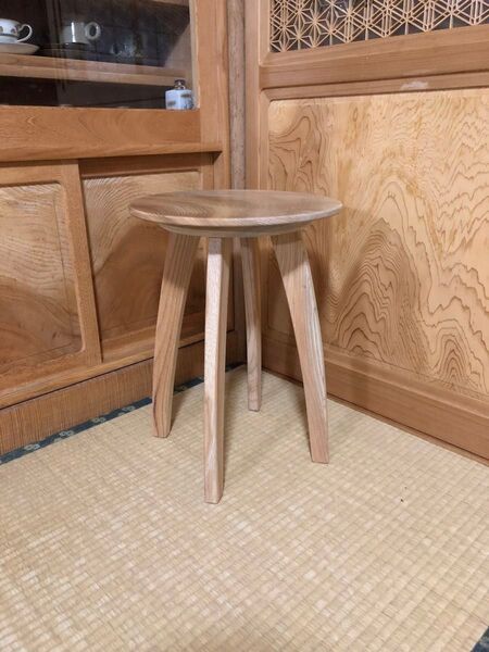 1243 建具屋一筋58年のおじいちゃんの手作りスツール、テーブル☆けやき フラワースタンド サイドテーブル ハンドメイド