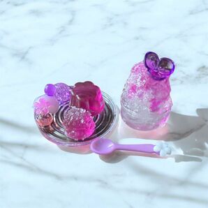 No.859 ミニチュアフード ミニチュアお花のかき氷 琥珀糖 ゼリー お花のスプーン 丸型お皿 セット ハンドメイド