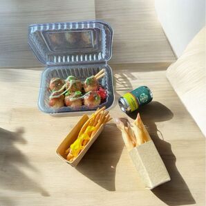 No.864 ミニチュアフードパック入りたこ焼き チーズスティック チーズがけロングポテト お祭りフード 縁日 ハンドメイド