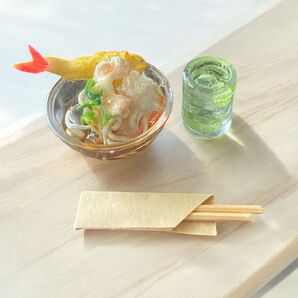 No.872 ミニチュアフード 海老天 かぼちゃの天ぷら おろしぶっかけそうめん ドール用小物 涼風インテリア 緑茶 ハンドメイド