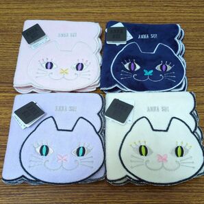 タグ付き ANNA SUI タオルハンカチ 4枚セット アナスイ ハンカチ 猫 デザイン 新品未使用