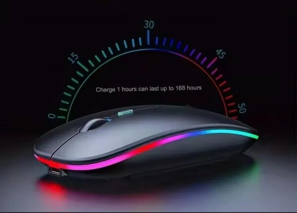 【新品】LEDライト付き 薄型 ワイヤレスマウス 充電式 Bluetoothマウス 2.4GHz パソコン PC マットブラック1