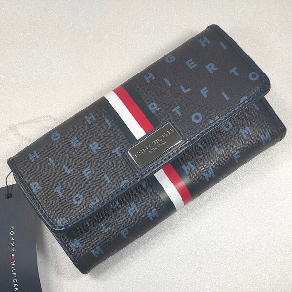 タグ付き 正規店購入 TOMMY HILFIGER トミーヒルフィガー 長財布 ネイビー トリコロールカラー#81
