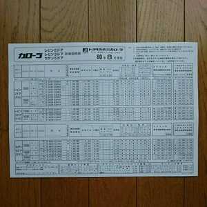 昭和60年8月・カローラ西東京・カローラ・レビン・後期型・価格表　 カタログ　無　A4横