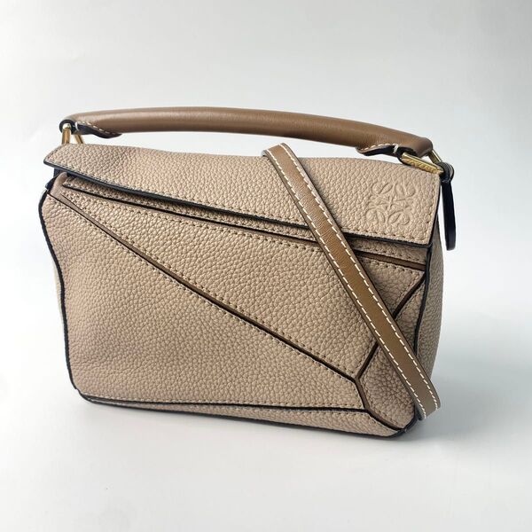 美品 ロエベ LOEWE パズルバッグ ミニ 2wayショルダー ハンドバッグ ベージュ