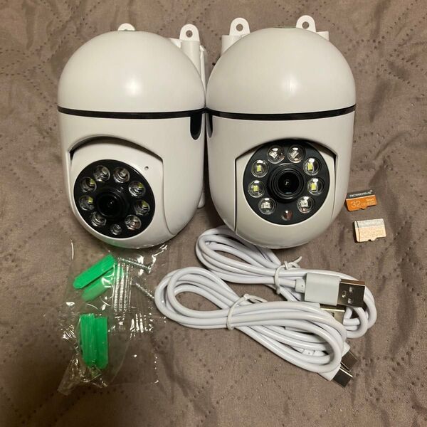 300万画素FHD超高解像度 AI自動追跡 Wi-Fi PTZ防犯カメラ二台32GBSDカード二枚